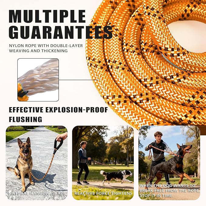 Nylon Dog Leash for Medium Large Dogs, 5-FTReflective Heavy Duty Leash with Comfortable Handle & Poop Bag Dispenser Ring, 1/2 Inch Wide, Secure Reinforcement for Walking (Orange, M)
