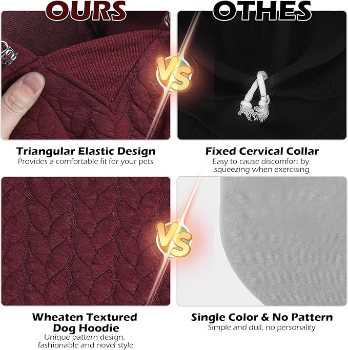 EXPAWLORER Textured Cable Knit Basic Dog Hoodie, Elevated Style Dog Sweater with Leash Hole and Pocket, Soft and Warm Pet Winter Coat, Cold Weather Clothes for Small Medium Large Dogs Cats,Wine Red XS