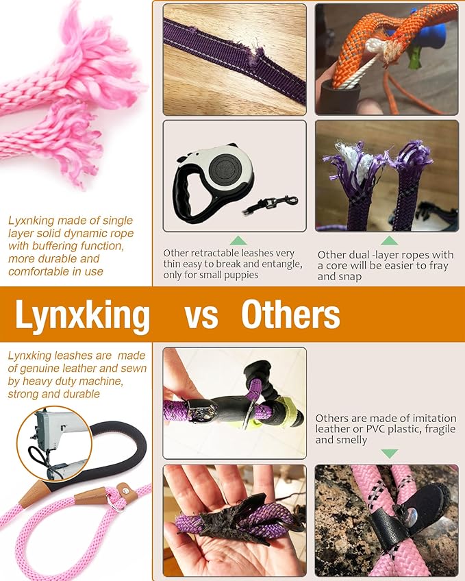 lynxking 5 FT Dog Leash Slip Lead 2 Pack Strong Heavy Duty Braided Dog Training Leash No Pull Training Lead Leashes for Medium Large and Small Dogs