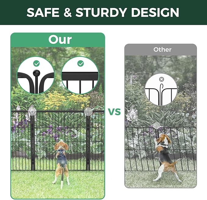 FXW Garden Fence Outdoor for The Yard – 40in(H) x 9.1ft(L) Heavy Duty Metal Animal Barrier for Dog and Rabbit, Decorative Dog Fence, 4 Panels, Black