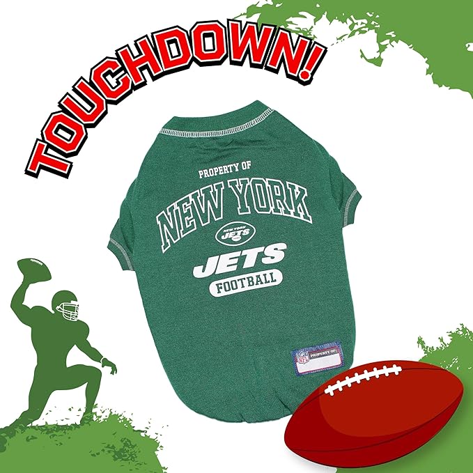 NFL New York Jets Dog T-shirt Large. - Licensed Shirt for Pets Team Colored with Team Logos- Premium Stretchable Materials for the comfort of your Dog & Cat