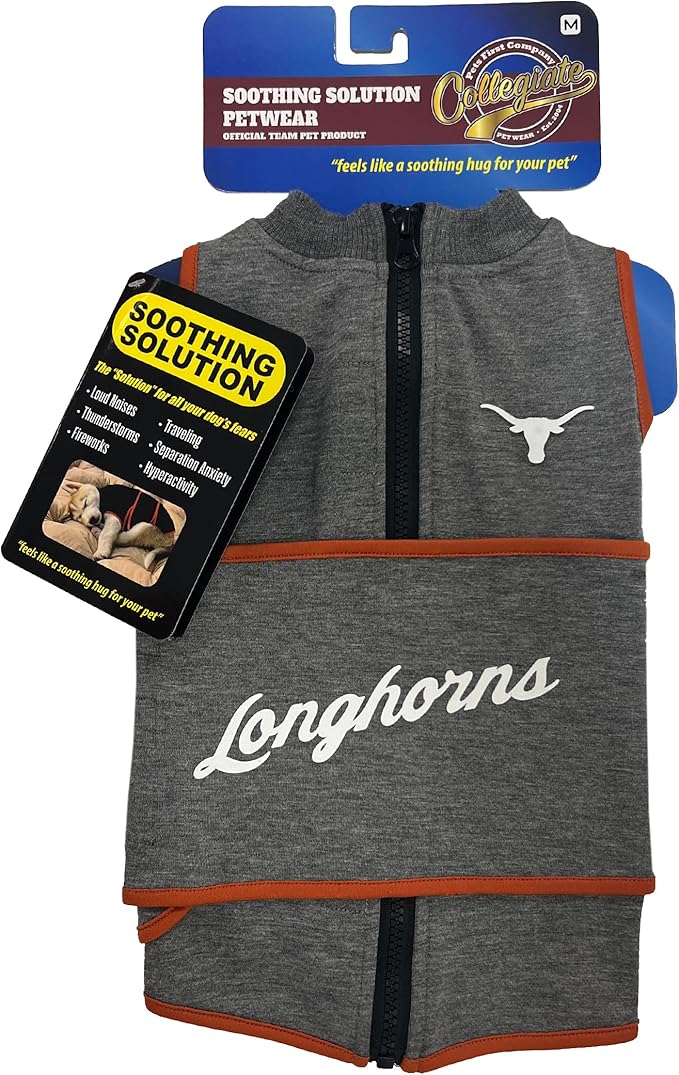 NCAA Texas Longhorns Dog Anxiety Shirt Calming Soothing Vest, for Dogs & Cats with Anxiety, Fears, Fireworks, Loud Noises, Dark, Lonely Keeps Dogs Calm Feeling Safe, Relaxing Jacket, Small