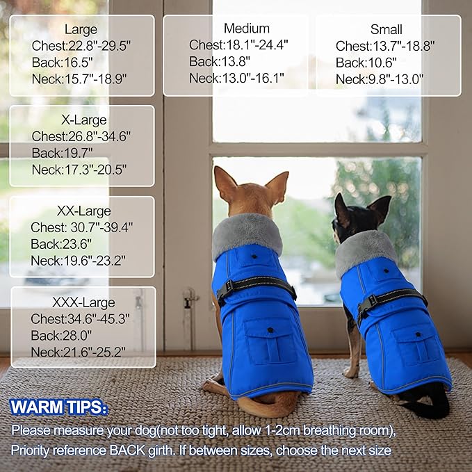 Dogcheer Dog Coat with Pocket, Waterproof Dog Jacket with Adjustable Buckle, Reflective Puppy Winter Coat Warm Turtleneck Fleece SnowJacket for Small Medium Large Dogs - Blue S