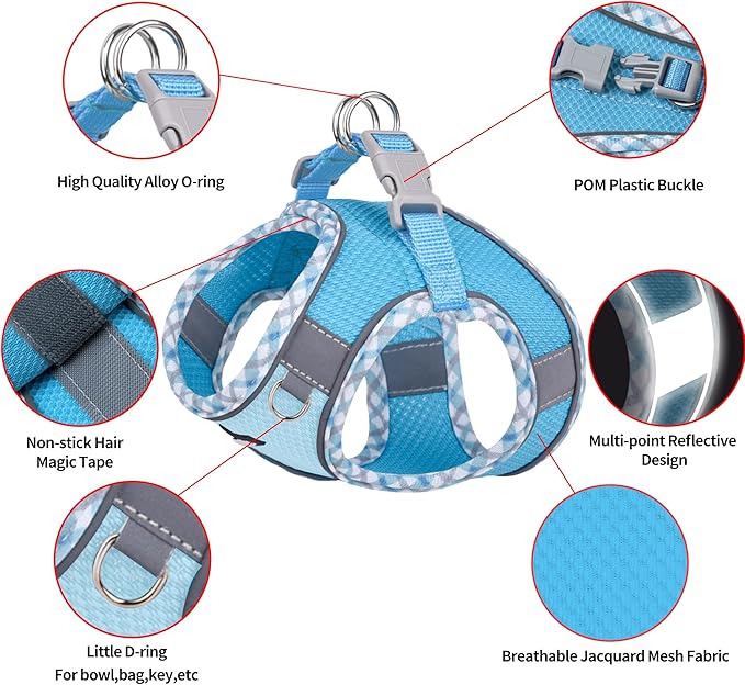 AIITLE Tiny Dog Harness - Lightweight Mesh Step-in Vest for Puppy, Reflective & Escape-Proof Design with High-Stick Magic Tape - Indoor/Outdoor Use for Chihuahua, Maltese, Shih Tzu(Blue, XXXS)