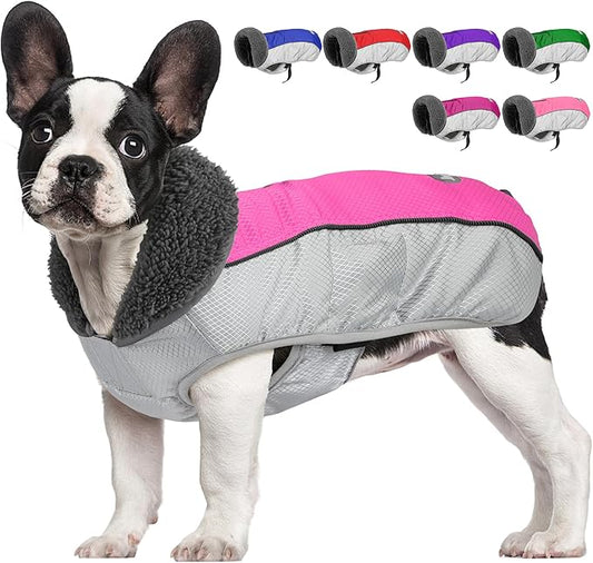Dog Coat, Waterproof Ripstop Dog Winter Jacket with Leash Hole, Reflective Adjustable Warm Pet Fleece Snow Sweater for Small Medium Large Dogs - Pink, L