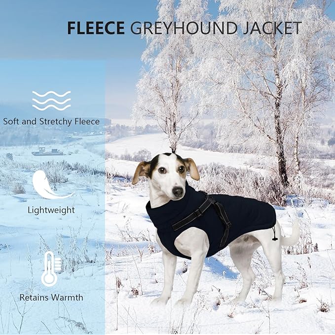 Geyecete Winter Warm Coat Waterproof Dog Jacket with Harness Traction Belt, Pet Outdoor Jacket - Navy - XXL