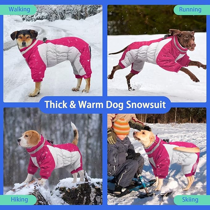 MIGOHI Full Body Dog Coat - Warm Reflective Large Dog Winter Coat with Harness,Turtleneck Fleece Jacket for Dogs,Four-Leg Windproof Puffer Jackets Snowsuit with Zipper for Small Medium Large Dogs,3XL