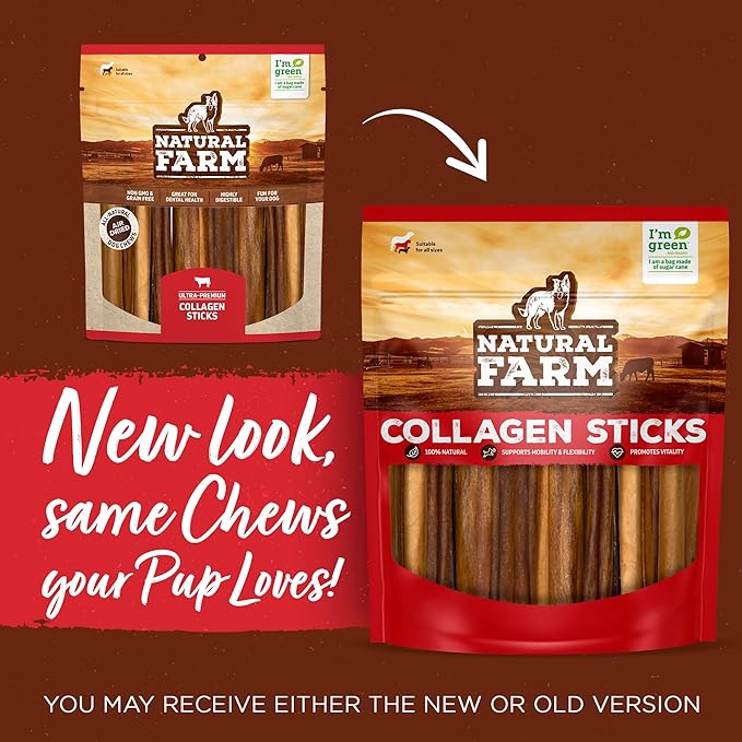 Natural Farm Odor-Free Super Braided Collagen Dog Chews (12-Inch, 10-Pack) First Ever Real Bull Sticks Alternative: 100% Natural Angus Hide Collagen Treats - More Protein More Chew Time for All Dogs