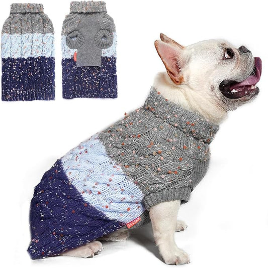 KYEESE Dog Sweater Color Block with Fuzzy Thread Knitted Turtleneck Dog Knitwear with dots in a Variety of Colors for Medium Dogs Fall Winter Dogs Clothes, Navyblue, XL