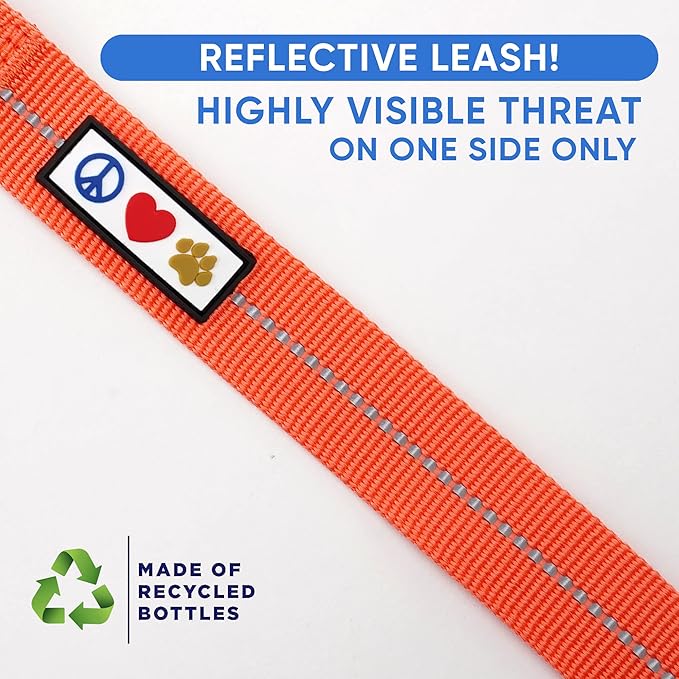 Pawtitas 6 FT Recycled Dog Leash with Reflective Stitched Thread Stitched on Side| Small Reflective Dog Leash Made from Plastic Bottles Collected from Oceans – Coral 6 ft Dog Leash