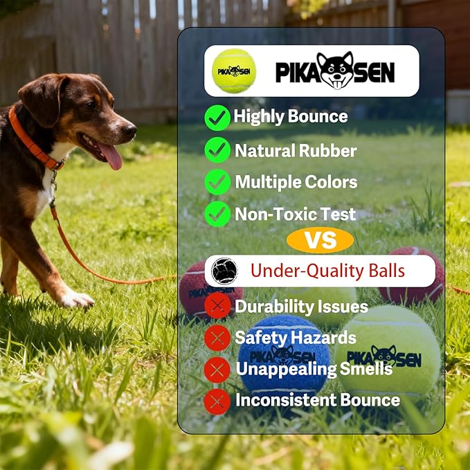 Dog Squeaky Tennis Balls for Pet Playing in 3 Sizes Premium Strong Dog & Puppy Balls for Training, Play, Exercise The Easiest Color for Dogs Red Yellow Blue (Medium-12pack)