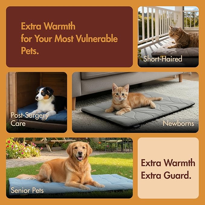 Dog Heating Pad (48"x28") - Waterproof Electric Heated Mat & Pet Bed for Indoor and Outdoor Use, Chew Resistant Cord, Machine Washable Cover with Wheat Pattern Quilting, for Cats and Pets