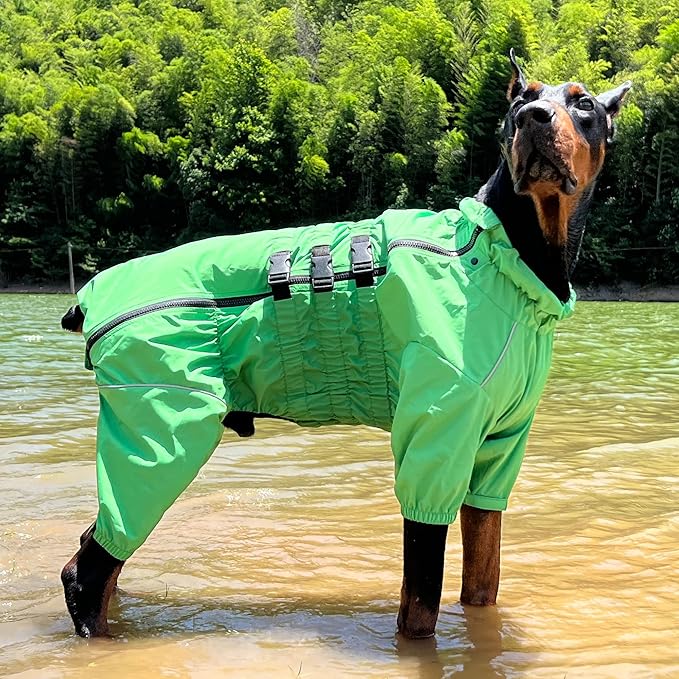 Dogs Waterproof Jacket, Lightweight Waterproof Jacket Reflective Safety Dog Raincoat Windproof Snow-Proof Dog Vest for Small Medium Large Dogs Green L