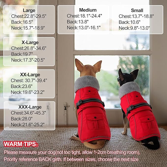 Dogcheer Dog Coat with Pocket, Waterproof Dog Jacket with Adjustable Buckle, Reflective Puppy Winter Coat Warm Turtleneck Fleece SnowJacket for Small Medium Large Dogs - Red 3XL