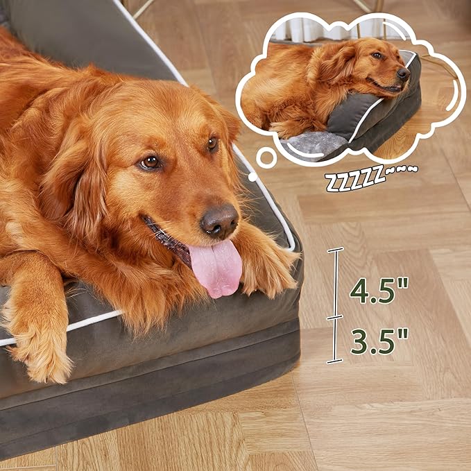 Orthopedic Dog Beds for Extra Large Dogs, Waterproof Egg Crate Foam XL Dog Bed with Sides 45 * 35Inch, Big Dogs Couch Beds with Removable Washable Cover and Nonskid Bottom, Dark Green