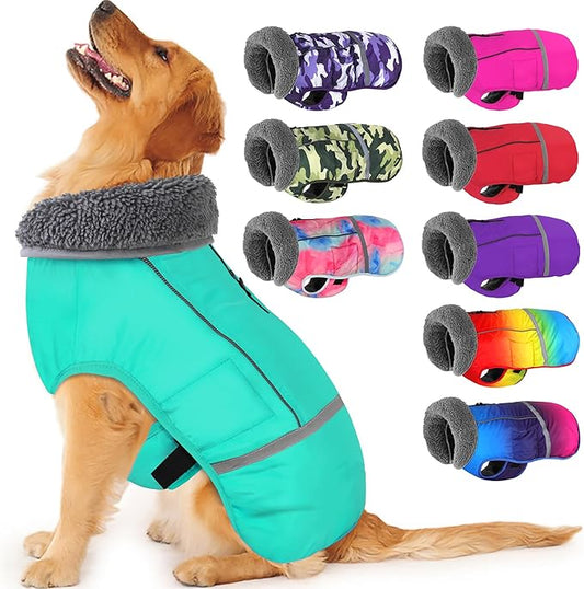 Dogcheer Warm Dog Coat, Waterproof Dog Jacket Christmas Puppy Winter Coat with Buckle, Reflective Adjustable Pet Snow Jacket Turtleneck Fleece Sweater for Small Medium Large Dogs - Pine Green, XL