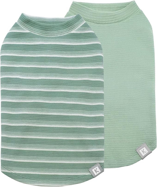 KYEESE 2Pack Waffle Dog Shirts for Small Dogs Stretchy Dog T-Shirts Lightweight Pet Tank Top Sleeveless Striped Dogs Shrit Vest Breathable, Large, Green+Striped