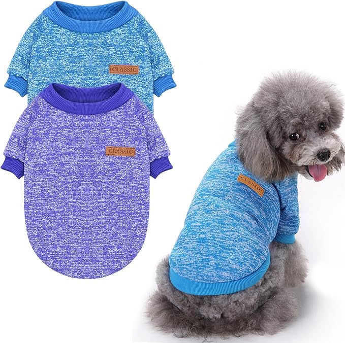 2 Pieces Pet Dog Classic Knitwear Sweater, Fleece Coat for Small,Medium Dogs,Warm Pet Dog Cat Clothes,Soft Puppy Customes for Chihuahua Yorkshire Tzu (Blue Dark Navy,S)