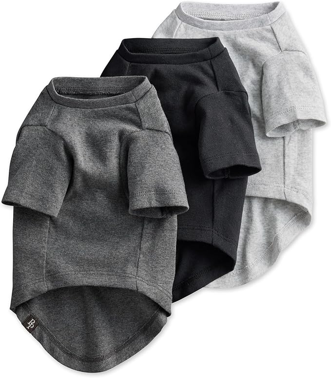Toby II - The Perfect Tee, 3 Pack Short Sleeve Pet T-Shirt 100% Organic Cotton Tees Clothes for Small, Medium, Large Dogs, Gray Ombre, X-Small