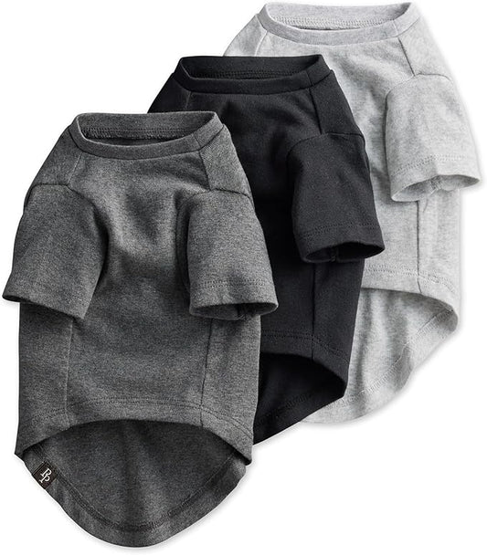 Toby II - The Perfect Tee, 3 Pack Short Sleeve Pet T-Shirt 100% Organic Cotton Tees Clothes for Small, Medium, Large Dogs, Gray Ombre, Medium