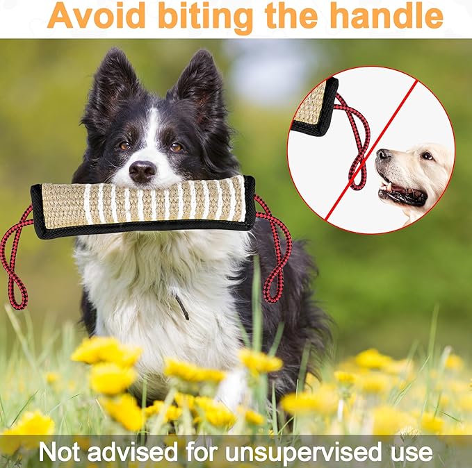 ToLanbbt Dog Tug Toy Bite Jute Pillow Pull Toy with 2 Strong Handles Perfect for Tug of War, Puppy Interactive Play, Tear Resistant Bite Training for Small Medium Large Dogs (Black-Rhombic)