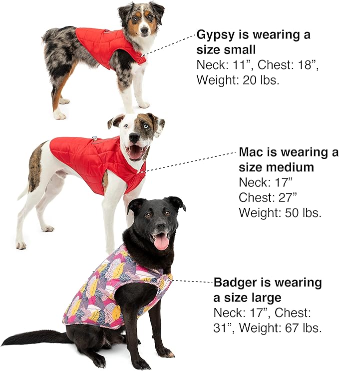 Kurgo Loft Dog Jacket - Reversible Cozy Coat for Outdoor Adventures - Water Resistant - Athletic Fit - Machine Washable Fabric - Reflective Dog Gear - X-Large - Pressed Leaf