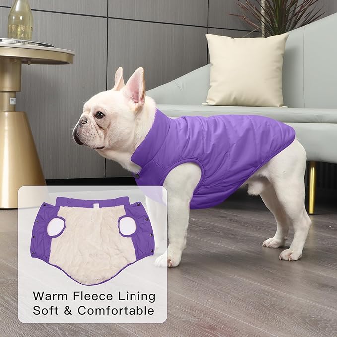 2 Layers Fleece Lined Warm Dog Jacket for Winter Cold Weather,Soft Windproof Large Dog Coat,Purple XXXL