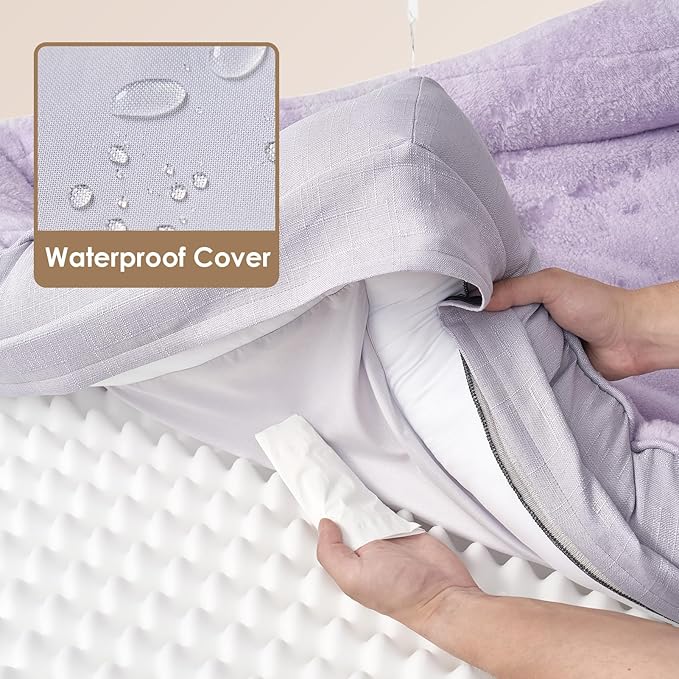 EHEYCIGA Memory Foam Dog Bed for Medium Size, Orthopedic Dog Sofa with Sides and Waterproof Liner, Washable Bolster Pet Couch with Removable Cover, 35x22x6.5 Inch, Purple
