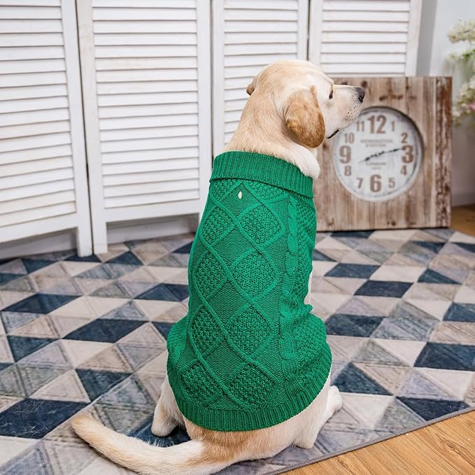 Mihachi Turtleneck Dog Sweater - Winter Coat Apparel Classic Cable Knit Clothes with Leash Hole for Cold Weather, Ideal Gift for Pet in New Year