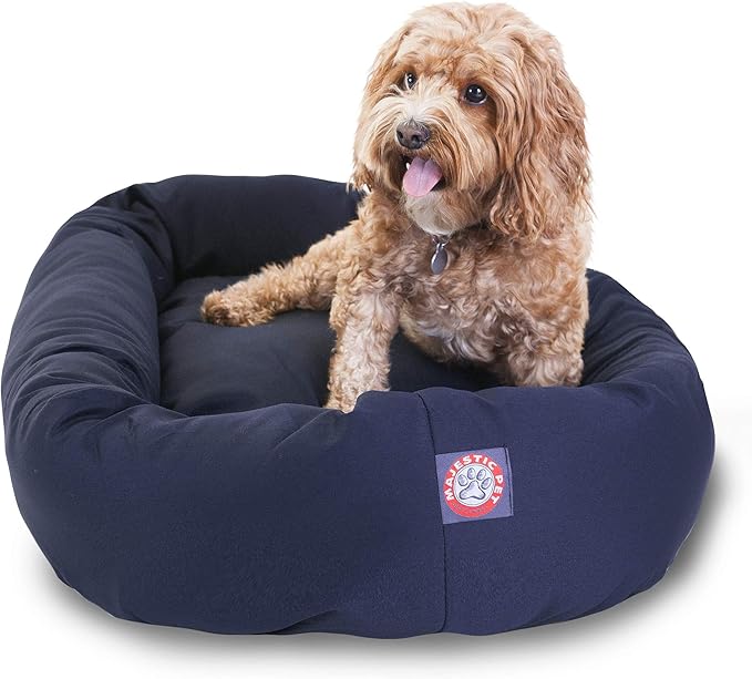 Majestic Pet 32 Inch Bagel Calming Dog Bed Washable – Cozy Soft Round Pet Bed with Spine Support for Dogs to Rest their Head - Fluffy Donut Puppy Bed 32x23x7 (Inch) - Medium – Blue