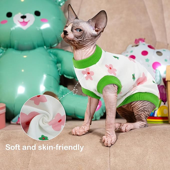 PUMYPOREITY Sphynx Cat Clothes, Stretchy Sweater, Soft Shirt, Pullover Pajamas, Turtleneck for Sphynx, Cornish Rex, Devon Rex, Green, XS