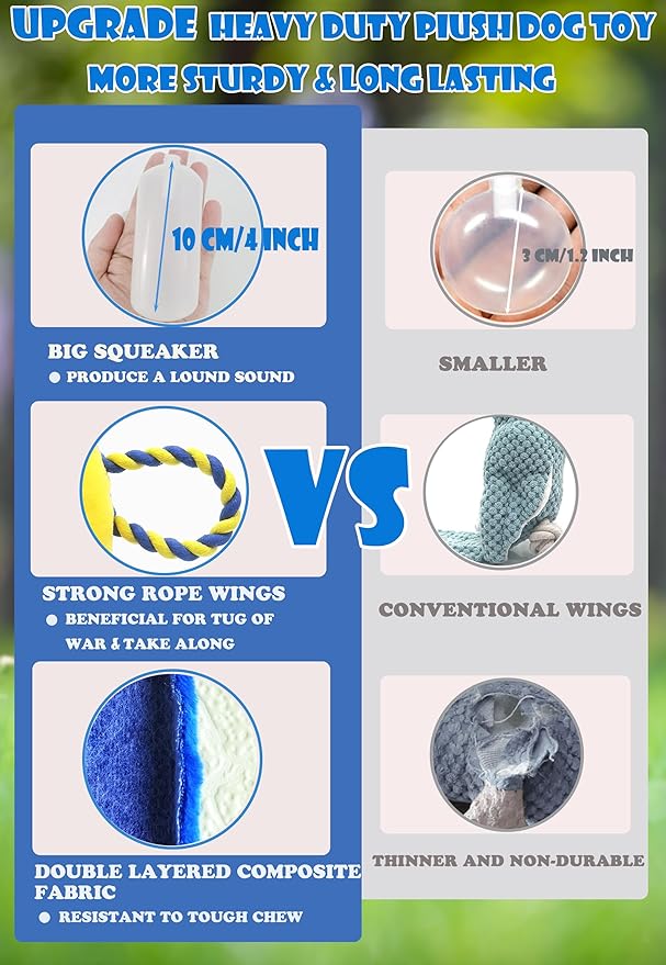 Upgraded Dog Squeak Toys Tug of War Squeaky Parrot Dog Toys with Strong Pull Rope, Superior Crinkle Paper and Big Squeaker Interactive Plush Bird Chew Toys for Small, Medium, and Large Dogs