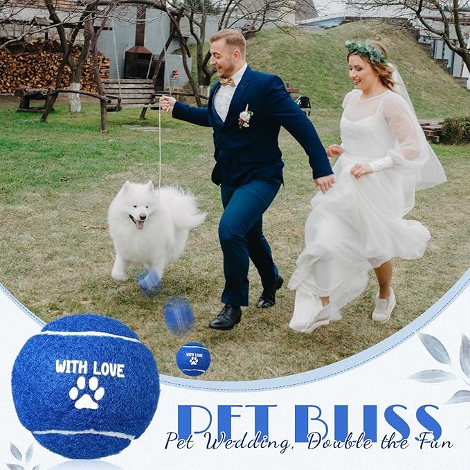 Soulchen 25 Pcs Wedding Favor Tennis Balls for Dogs 2.5 Inch with Love Paw Print Design Navy Blue Dog Toys Balls with Black Mesh Bag for Pet Training Exercise Fetch