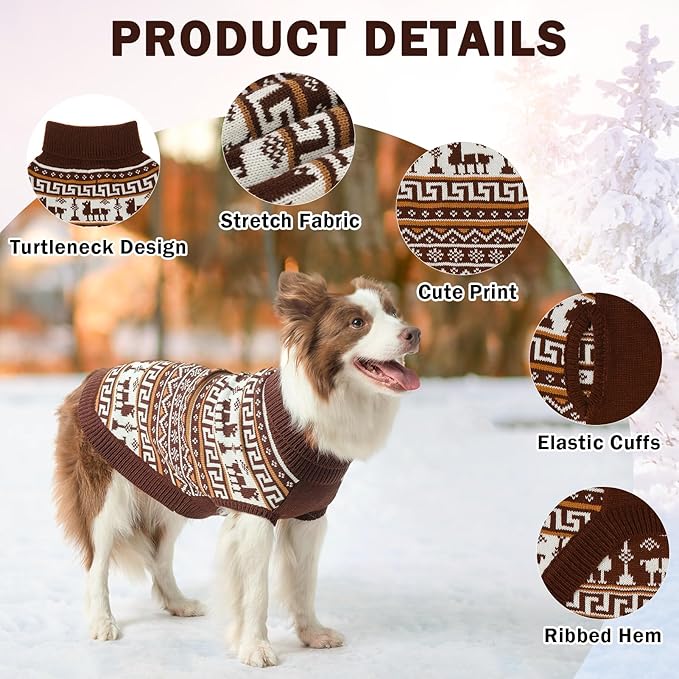 SCENEREAL Turtleneck Dog Sweater for Small Medium Large Dogs Girls Boys, Knit Pet Pullover Puppy Clothes Cold Weather Coats, Holiday Outfits Sweatshirt for Christmas, Khaki ML