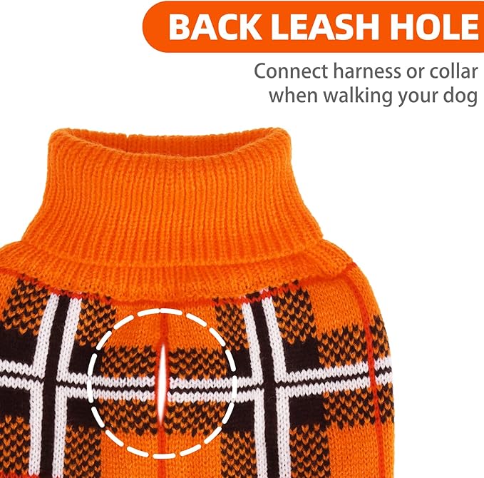 PUPTECK Dog Sweaters for Large Medium Small Dogs - Fall Classic Plaid Style Puppy Holiday Winter Coat Clothes Warm, Reddish Orange, S