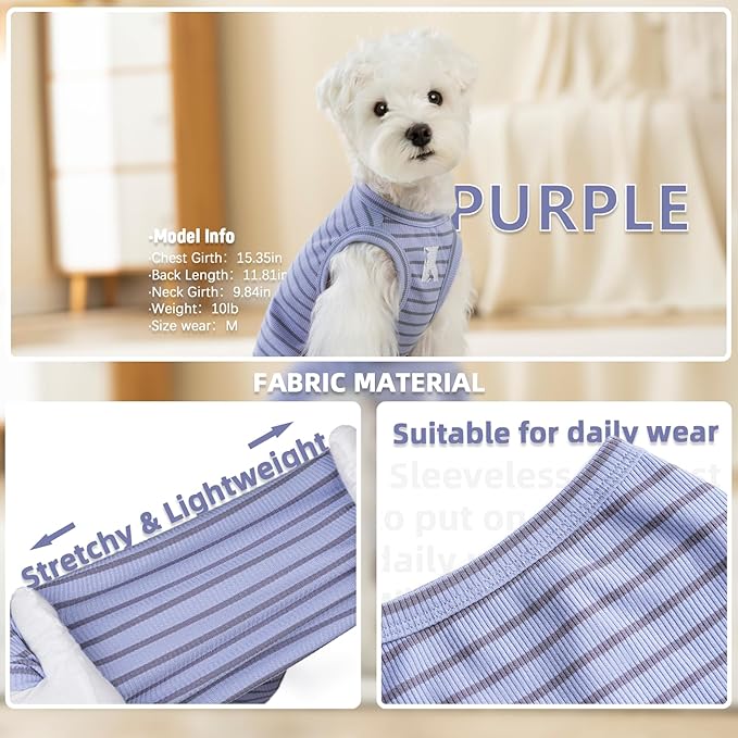 Koneseve Dog Shirt 2 Pack Breathable Sleeveless Vest, Stretchy & Soft, Purple & Vivid Green Size 4XL
