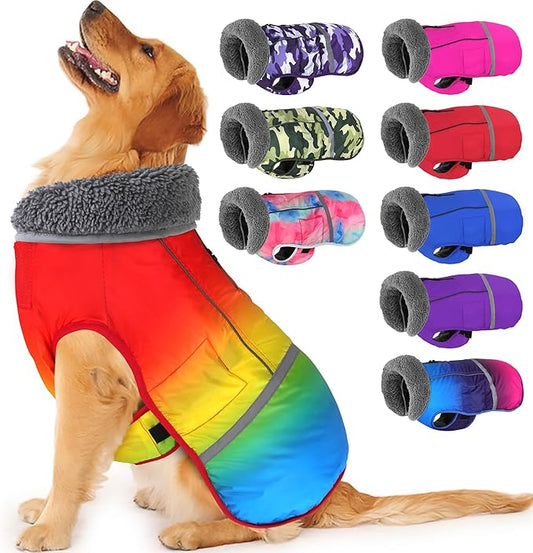 Dogcheer Warm Dog Coat, Waterproof Dog Winter Jacket Christmas Puppy Cold Weather Coats with Buckle, Reflective Adjustable Pet Snow Jacket for Small Medium Large Dogs - Gradient Red-Yellow, M