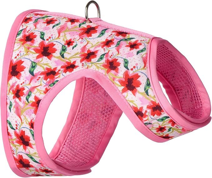 Mile High Life Dog Harness, Air Mesh Floral Vest Harness for 20 lbs Small Dogs & Cats, Easy Get on Adjustable Easy Closures Both Neck and Chest(Lily, S Chest 16"-18")