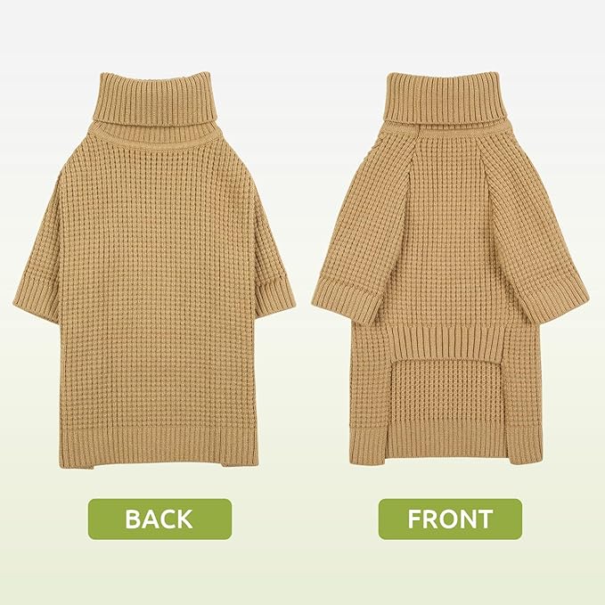 Queenmore Dog Sweater for Medium Dogs, Turtleneck Pet Sweater with Check Pattern, Fall Winter Warm Dog Sweaters, Solid Pull-on Pet Sweater for Cats,Brown M