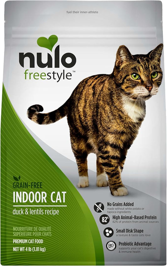 Nulo FreeStyle High Protein Indoor Cat Food, Duck & Cod Recipe - Natural Grain-Free Dry Indoor Cat Food with Omega Fatty Acids, & Probiotics, 4 lb