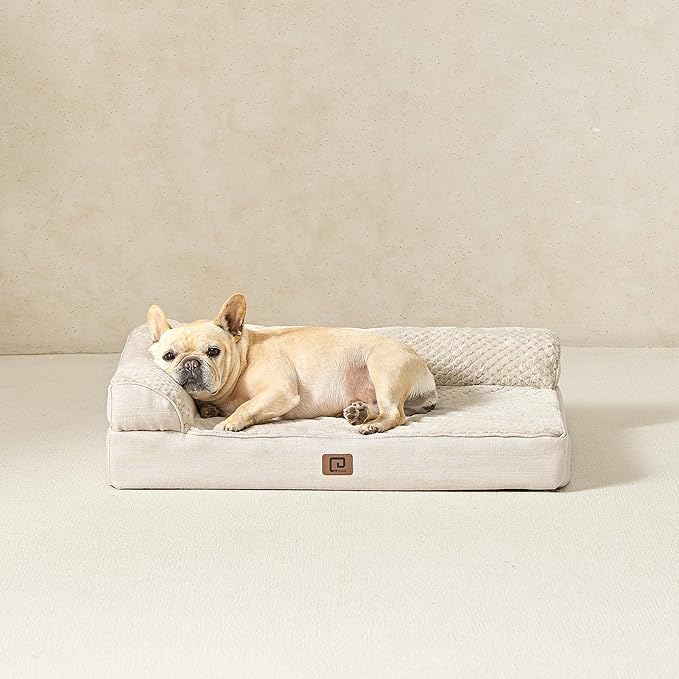 EHEYCIGA Memory Foam Dog Bed Large Sized Dogs, Waterproof Dog Bed Orthopedic with Washable Removable Cover, Non-Slip Pet Bed Couch, 36x27x6 Inches, Beige