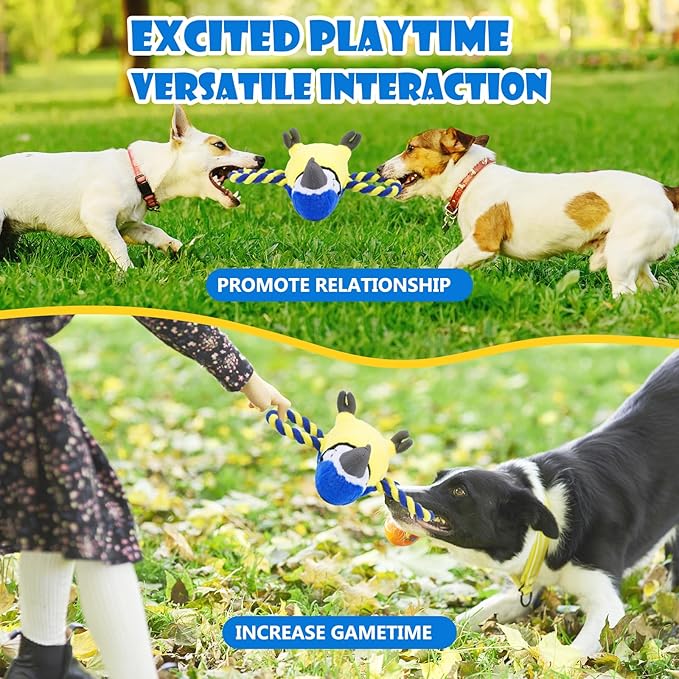 Upgraded Dog Squeak Toys Tug of War Squeaky Parrot Dog Toys with Strong Pull Rope, Superior Crinkle Paper and Big Squeaker Interactive Plush Bird Chew Toys for Small, Medium, and Large Dogs