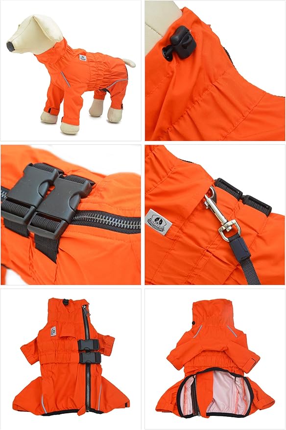 Dogs Waterproof Jacket, Lightweight Waterproof Jacket Reflective Safety Dog Raincoat Windproof Snow-Proof Dog Vest for Pugs English French Bulldog American Pit Bull Orange B-L