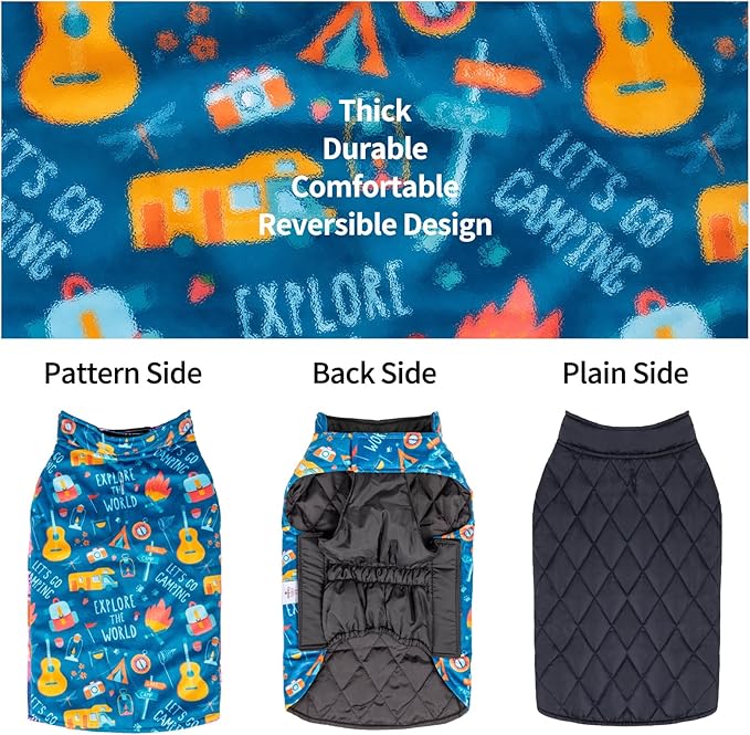 CuteBone Winter Coat Waterproof Windproof Jacket Reversible Vest Thick Adjustable Cold Weather Coats for Small Medium Large Dogs Soft With Leash Hole