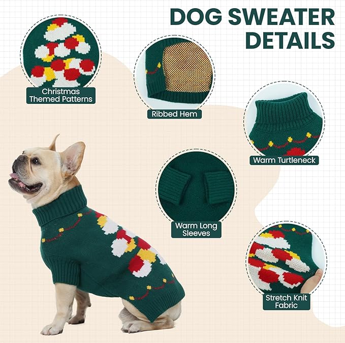 BRKURLEG Dog Sweaters, Christmas Dog Sweaters for Large Dogs Boy Girl, Turtleneck Warm Pet Sweater for Cold Weather, Xmas New Year, Pet Winter Pullover Sweater for Labrador, Dalmatian (Green, XXL)