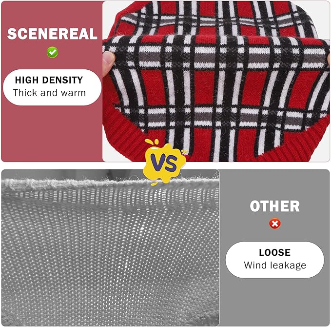 SCENEREAL Turtleneck Dog Sweater for Small Medium Large Dogs Girls Boys, Christmas Plaid Pullover Puppy Sweatershirt, Dogs Cold Weather Outfit Clothes, Ideal Gift for Pet in New Year, Red Plaid M