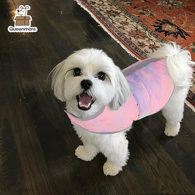 Queenmore Dog Winter Coat, Cold Weather Fleece Jacket for Dogs, Waterproof Reflective Reversible, for Small, Medium and Large Dogs (Tie-Dye, S)