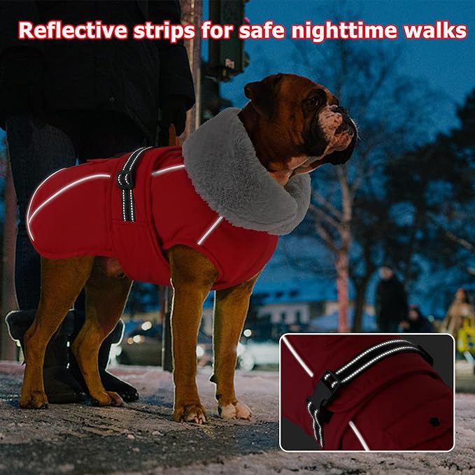 Dogcheer Dog Coat with Pocket, Waterproof Dog Jacket with Adjustable Buckle, Reflective Puppy Winter Coat Warm Turtleneck Fleece SnowJacket for Small Medium Large Dogs - Red L