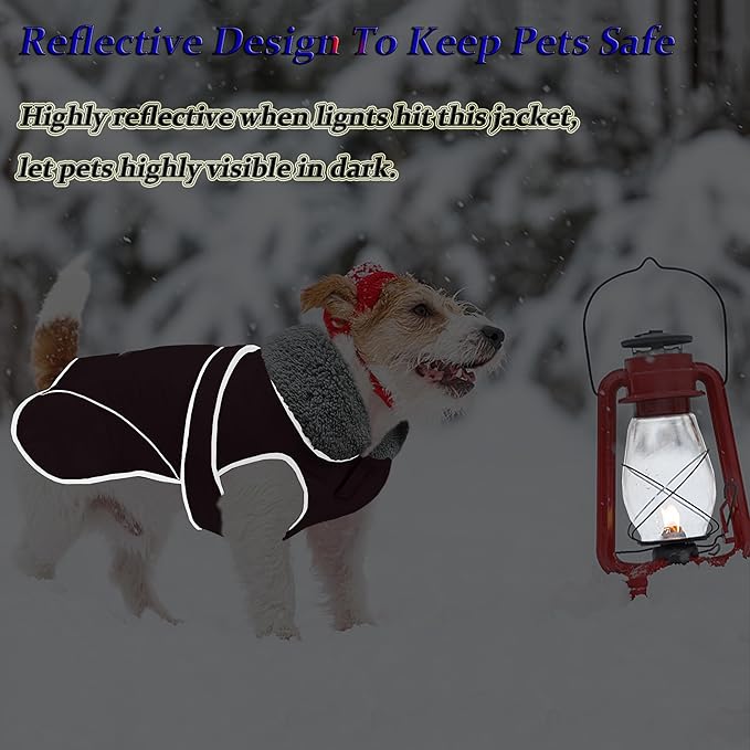 Dogcheer Dog Coat, Waterproof Dog Jacket Reflective Pet Winter Coat with Adjustable Hook & Loop, Christmas Puppy Fleece Jacket Warm Turtleneck Snowsuit for Small Medium Large Dogs - Black, S