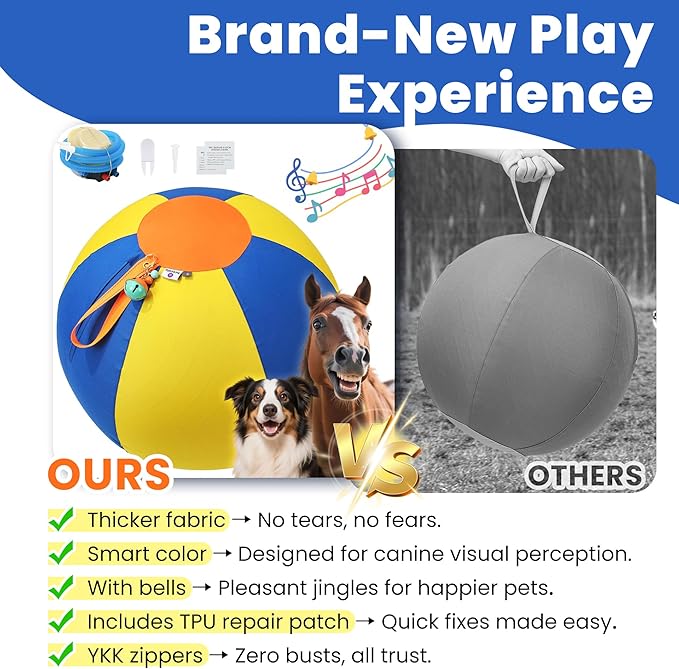 18‘’ Jingle Herding Ball for Dogs & Puppies with Bell, Dog Play Toy, Audible Herding Ball for Cattle Dog, Australian Shepherd, Thickened Oxford Cover, Pump, Patch Repair Kit (18inch)